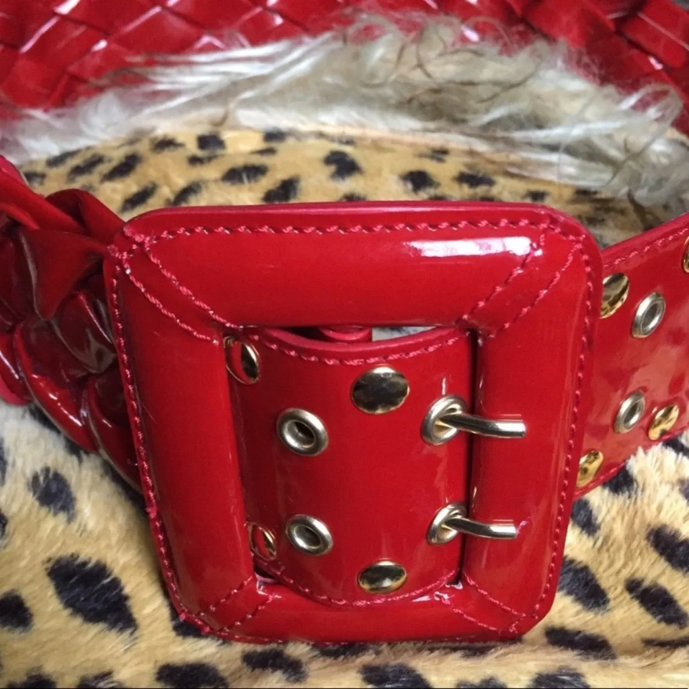Wide Glossy Red Braided Studded Belt size M